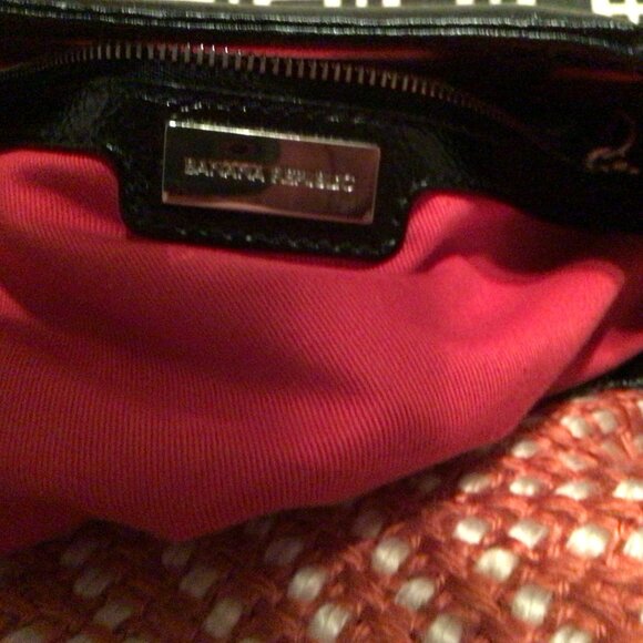 Banana Republic Black & White Hand Bag Patent Leather Handle Handbag Geo Print - Picture 8 of 9